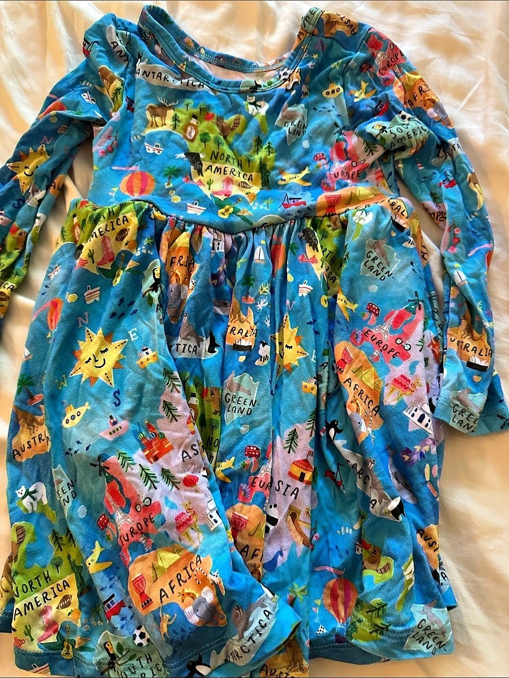 Little Sleepies Play Collection Girls 2T Blue Multicolor World Map Long Sleeve D